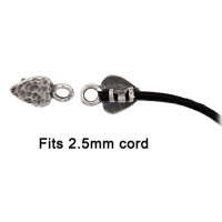 Crimp Ends Heart 3mm Hole, pack of 2, Antique Silver 