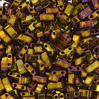 Gold Opaque Iris Metallic Miyuki Half Tila Beads, colour 0462V, 5.2g approx.