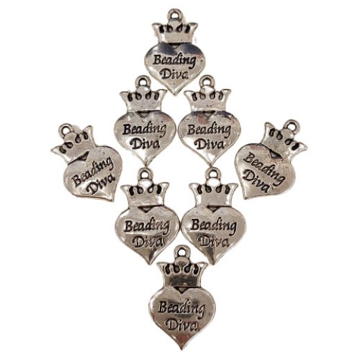 Beading Diva Charms, Silver Colour, 24 x 16mm, Pack of 10