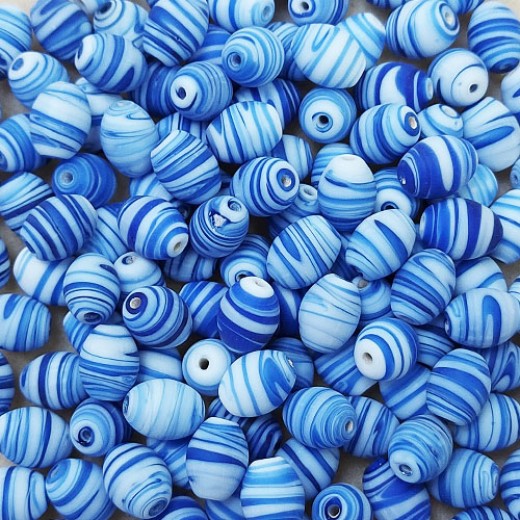 Matte Glass Swirls, 10 x 13mm Oval, Blue, Pack of 10