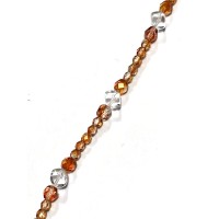 Fire Polished Ready Bracelet, Mix of Dark Apricot Fire Polished plus fancy Transparent Crystal.