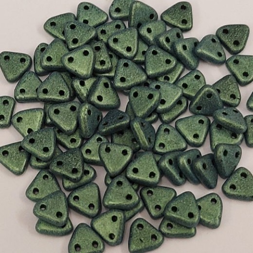 Polychrome Light Green Czechmate Triangle Beads, approx. 8g