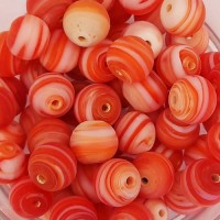 Matte Glass Swirls, 10mm Round, Red, Pack of 10