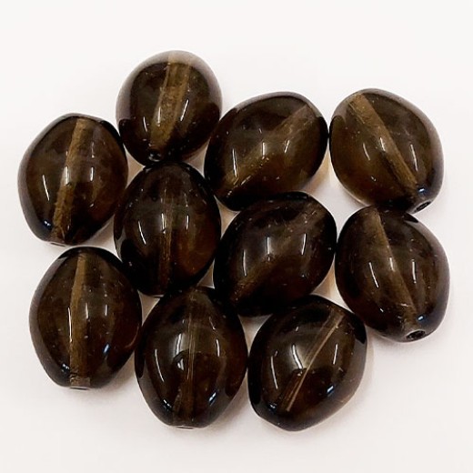 Dark Smoky Grey Glass Chunky Oval Beads, Pack of 10