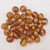 8mm Round Indian Glass Beads, Iridescent Amber, Pack of 30