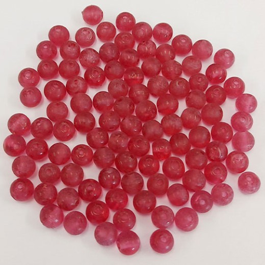 6mm Round Indian Glass Beads, Frosted Pink, Pack of 100