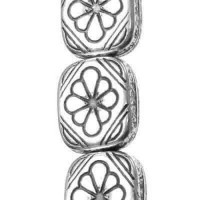 12x11 Flat Flowered Rectangle Antique Silver Beads, 15 Beads