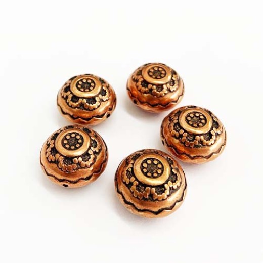 18mm Flat Designed Fancy Flower Bead, Antique Copper Plated