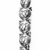 9mm Cat Head Beads, Antique Silver, Vertical Hole, 21 Beads