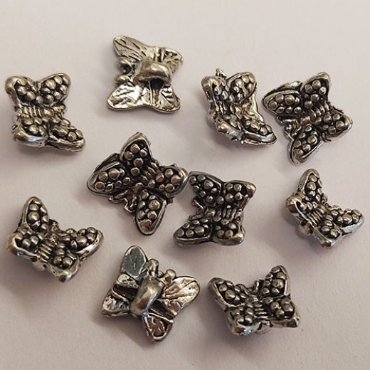 Tibetan Style Butterfly Beads, 9mm, Pack of 10, AB444-NF