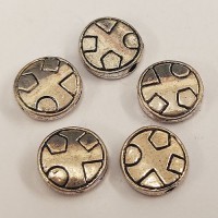 Tibetan Style Geometric Shape Flat Disc Beads, 10mm, Pack of 5, AB5604Y-NF