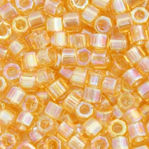 DBLC0100 Light Amber Transparent AB, size 8/0 Hex Cut Miyuki Delica Beads, approx 5.2g, Colour Code 100