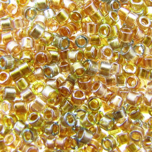 DB0981 Gold Beige Aqua, Size 11/0 Miyuki Delica Beads, 5.2g approx.