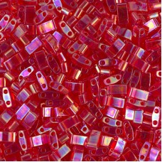 Transparent Red AB Miyuki Half Tila Beads, colour 0254,  5.2gm approx.