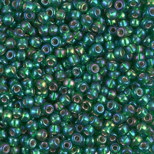 Silver Lined Green AB Miyuki Size 8/0 seed beads, Colour  1016, 22gm