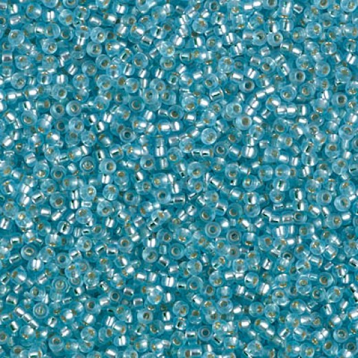 Dyed Semi-Frosted Silver Lined Aqua Miyuki 15/0 seed beads, colour 1643, 8.2g approx.