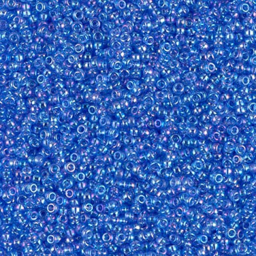 Transparent Lt.Sapphire AB Miyuki 15/0 seed beads, colour 0261, 8.2g approx.