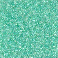 Light Mint Green Lined Crystal AB Miyuki 15/0 seed beads, colour 0271, 8.2g approx.