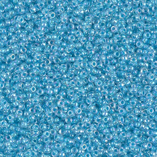 Aqua Lined Crystal AB Miyuki 15/0 seed beads, colour 0278, 8.2g approx.