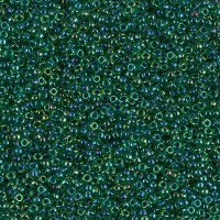 Dark Blue Lined Green AB Miyuki 15/0 seed beads, colour 0332, 8.2g approx.