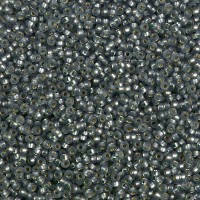 Dyed Semi-Frosted Silver Lined Moss Green Miyuki 15/0 seed beads, colour 1630, 8.2g approx.