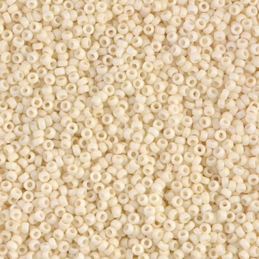 Opaque Cream Matte Miyuki 15/0 seed beads, colour 2021, 8.2g approx.