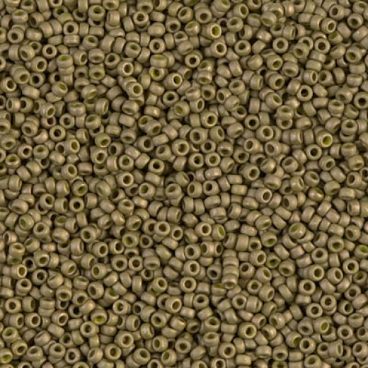 Opaque Golden Olive Luster Matte Miyuki 15/0 seed beads, colour 2032, 8.2g approx.