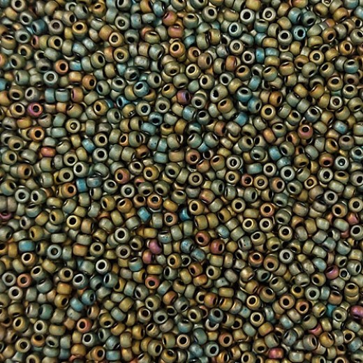 Matte Metallic Olive Green Gold Luster Miyuki 8/0 Seed Beads, Colour 2068, 22g approx.