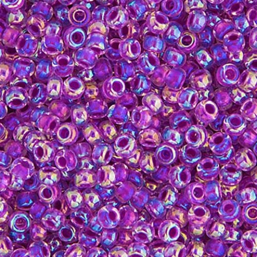 Magenta AB Lined-Dyed Miyuki Size 8/0 seed beads, Colour  264, 22gm