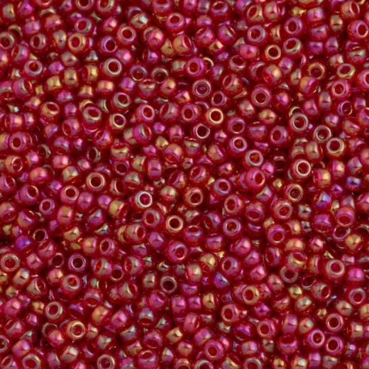 Transparent Dark Red AB Miyuki Size 8/0 seed beads, Colour 254D, 22gm