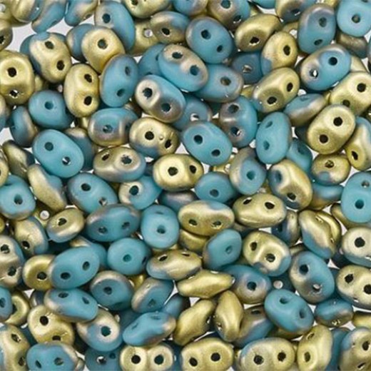 Opaque Blue Turquoise Fools Gold Superduo, Approx 10 Grams