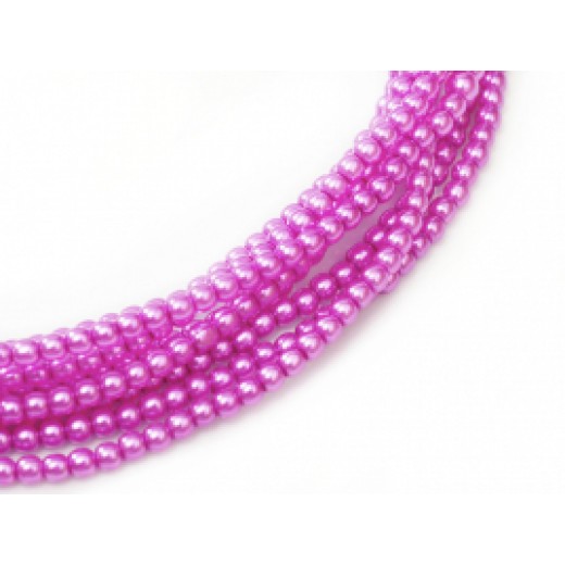 Fuchsia Pink Shiny 2mm Glass Pearls, Approx 150 Beads