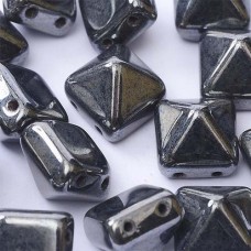 12mm Twin Hole Pyramid Beads, Jet Hematite, Pack of 5