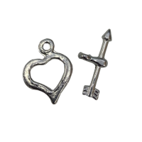 13 x 18.5mm Tibetan Style Heart Toggle Clasps, Pack of 2 clasps