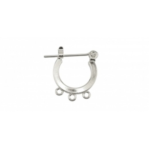 Hooped Ear Wires with three rings, Silver Plated, 1 Pair