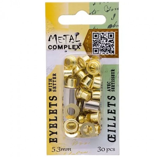 5.3mm Gold Eyelets With Setter Tool by Metal Complex, Pack of 30 Pieces