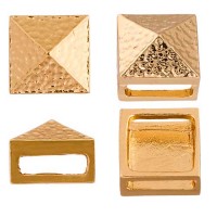 10 x 13mm Square Spike Hammered Slider, Gold, 2 Pcs