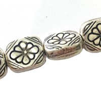 Antique Metal Beads - Square with flower design - 15 Beads (1 Strand) - 7sh154SAS