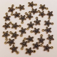 30 Antique Brass Flower Pendants, With Decorations On Front And Back