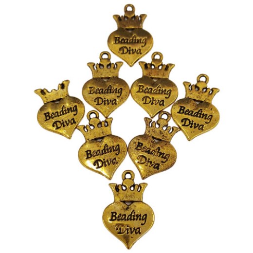 Beading Diva Charms, Gold Colour, 24 x 16mm, Pack of 10